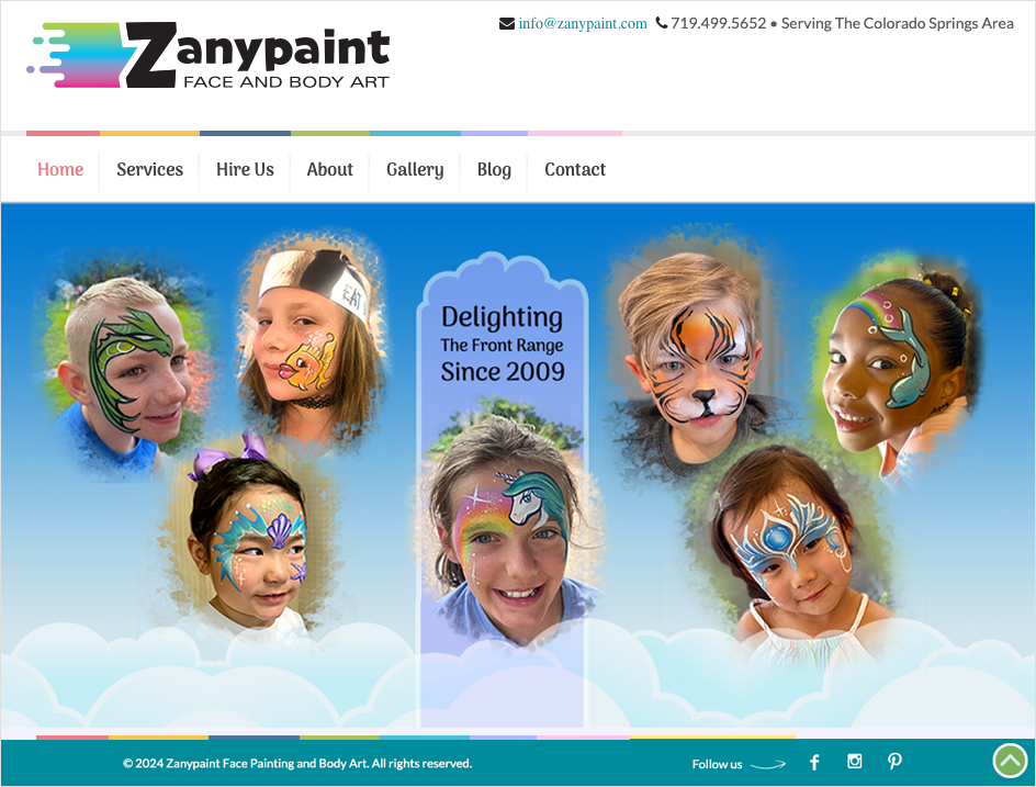 Zanypaint Face Painting Web Design by Moving Pixels Creative - Colorado Graphic Design and Web Design